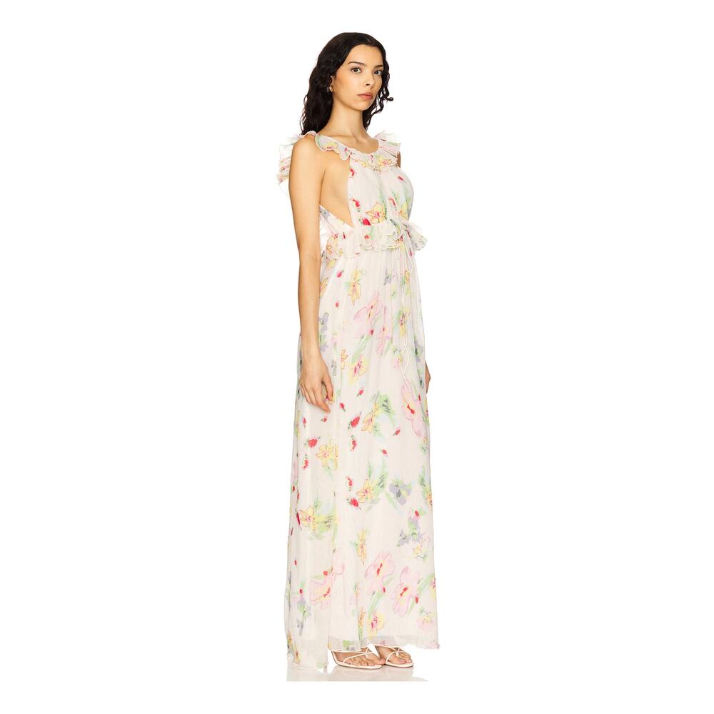 For Love&Lemons L Abby $298 Romantic Floral Maxi Dress Backless Ruffle Cream NWT - Picture 9 of 12